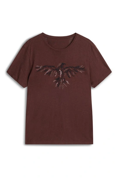 Shop John Varvatos Raven Embroidered Linen Blend Burnout T-shirt In Terra Brown