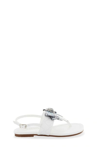 Kurt Geiger London Girls White Kids Mini Kensington T-bar Crystal Bow-embellished Leather Sandals 7- In White