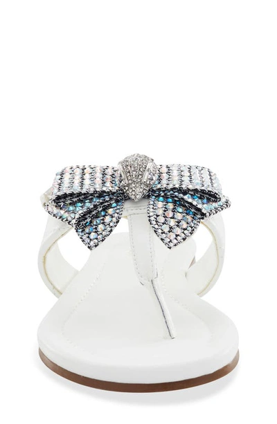 Kurt Geiger London Girls White Kids Mini Kensington T-bar Crystal Bow-embellished Leather Sandals 7- In White