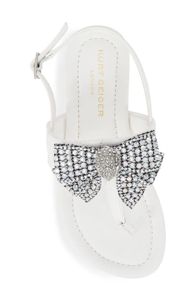 Kurt Geiger London Girls White Kids Mini Kensington T-bar Crystal Bow-embellished Leather Sandals 7- In White