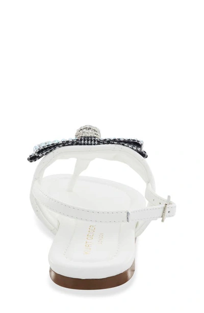 Kurt Geiger London Girls White Kids Mini Kensington T-bar Crystal Bow-embellished Leather Sandals 7- In White