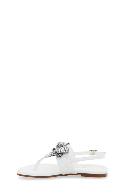 Kurt Geiger London Girls White Kids Mini Kensington T-bar Crystal Bow-embellished Leather Sandals 7- In White
