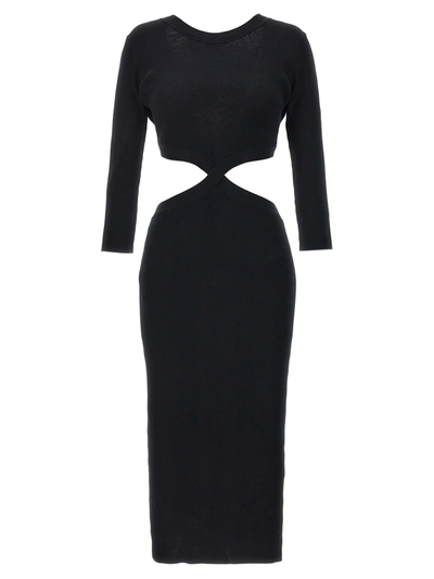 Shop Elisabetta Franchi Ribbed Dress With Jewel Detail Dresses Black