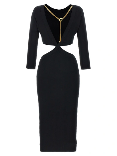 Shop Elisabetta Franchi Ribbed Dress With Jewel Detail Dresses Black