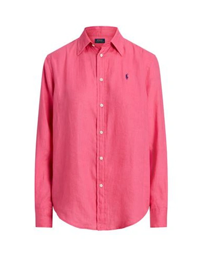 Shop Polo Ralph Lauren Woman Shirt Fuchsia Size L Linen In Pink