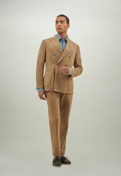 Shop Boglioli Double-breasted Cotton Linen Twill K-suit In Beige