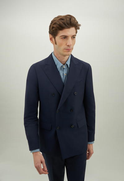 Shop Boglioli Double-breasted Plain Wool B-line Suit In Blue