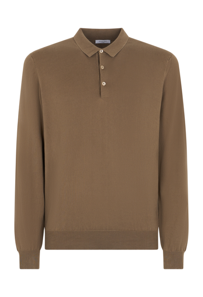 Boglioli Cotton Long Sleeve Polo In Brown