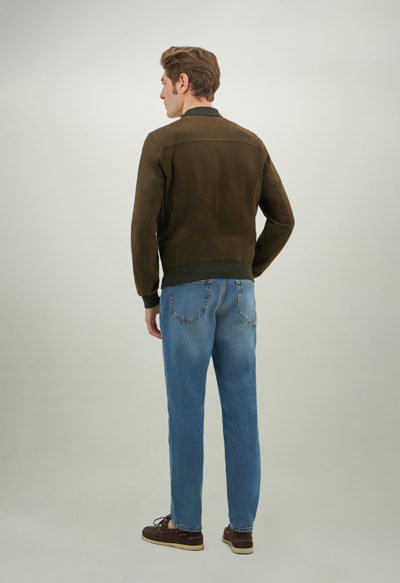 Boglioli Suede Bomber Jacket In Dark Green