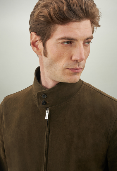 Boglioli Suede Bomber Jacket In Dark Green