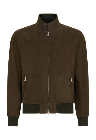 Boglioli Suede Bomber Jacket In Dark Green