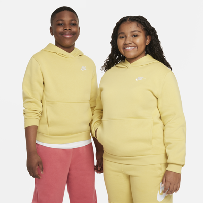 Shop Nike Sportswear Club Fleece Big Kids' Pullover Hoodie (extended Size) In Yellow