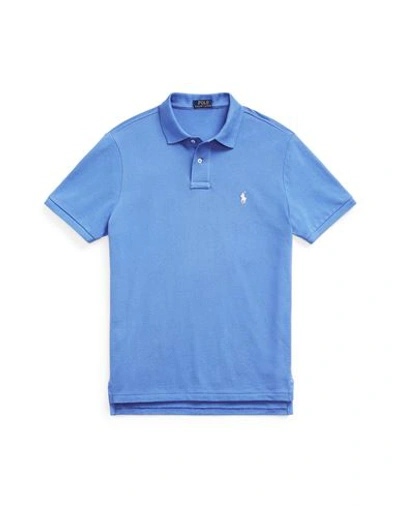 Shop Polo Ralph Lauren Slim Fit Mesh Polo Shirt Man Polo Shirt Azure Size L Cotton In Blue