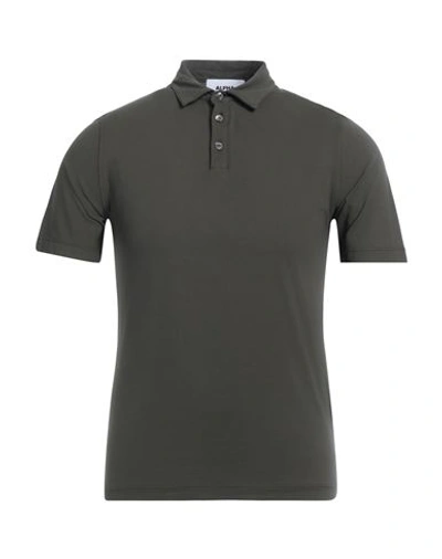 Shop Alpha Studio Man Polo Shirt Military Green Size 36 Cotton, Elastane