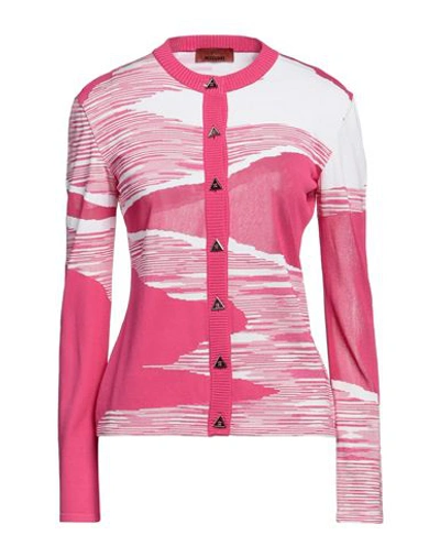 Shop Missoni Woman Cardigan Fuchsia Size 6 Viscose, Polyamide, Polyester In Pink