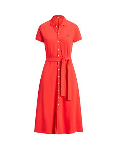 Shop Polo Ralph Lauren Cotton Mesh Polo Dress Woman Midi Dress Red Size Xs Cotton, Elastane