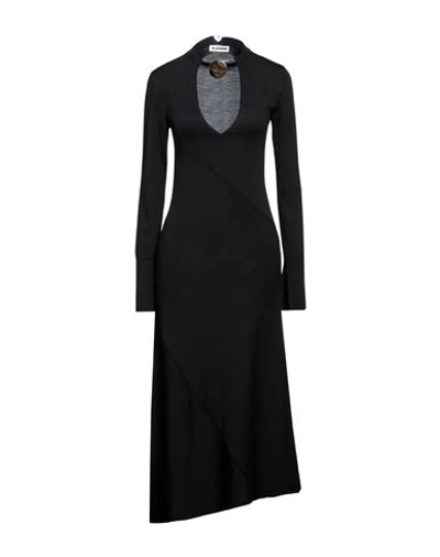Shop Jil Sander Woman Midi Dress Black Size 4 Virgin Wool