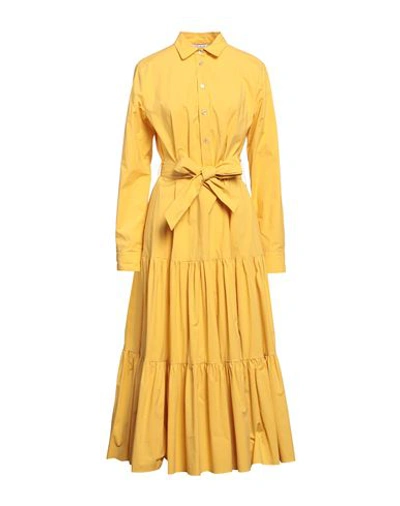 Shop Caliban Woman Midi Dress Mustard Size 8 Cotton, Elastane In Yellow
