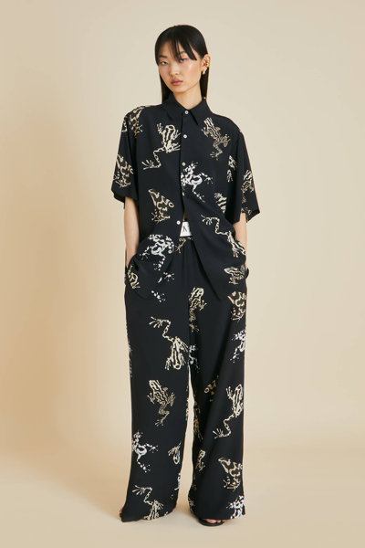 Shop Olivia Von Halle Alabama Lazulite Black Frog Pyjamas In Silk Crêpe De Chine
