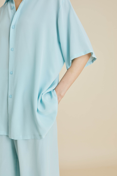 Shop Olivia Von Halle Alabama Blue Pyjamas In Silk Crêpe De Chine