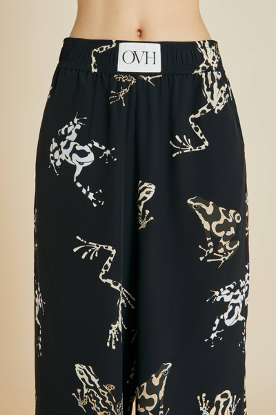 Shop Olivia Von Halle Alabama Lazulite Black Frog Silk Crêpe De Chine Pyjamas