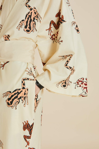Shop Olivia Von Halle Amaya Hyades Cream Frog Robe In Cotton-silk