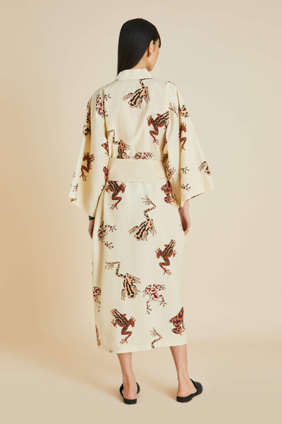 Shop Olivia Von Halle Amaya Hyades Cream Frog Robe In Cotton-silk