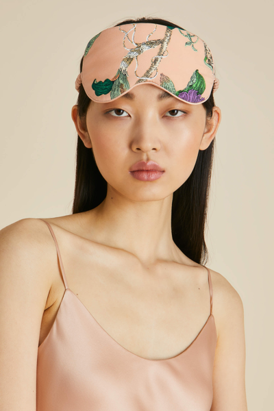 Shop Olivia Von Halle Audrey Andromeda Pink Floral Eye Mask In Silk Crêpe De Chine