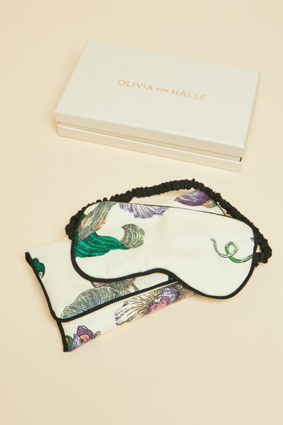 Shop Olivia Von Halle Audrey Aura Ivory Floral Eye Mask In Silk Twill