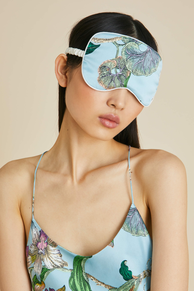 Shop Olivia Von Halle Audrey Ceres Blue Floral Eye Mask In Silk Satin
