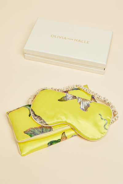 Shop Olivia Von Halle Audrey Chakra Yellow Floral Eye Mask In Silk Satin