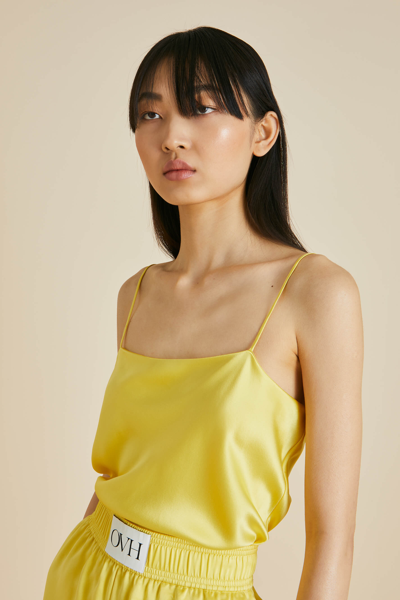 Shop Olivia Von Halle Calypso Yellow Camisole Set In Sandwashed Silk