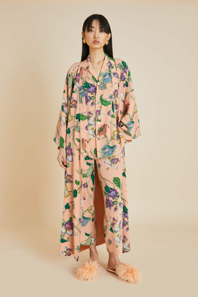 Shop Olivia Von Halle Casablanca Andromeda Pink Floral Pyjamas In Silk Crêpe De Chine