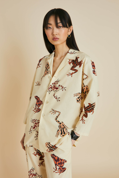Shop Olivia Von Halle Casablanca Hyades Cream Frog Pyjamas In Cotton-silk