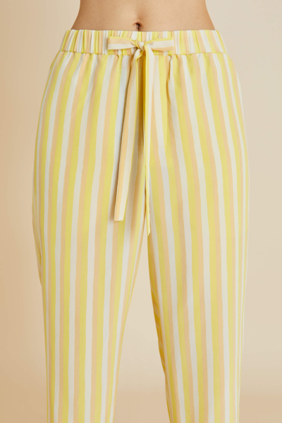 Shop Olivia Von Halle Casablanca Polaris Yellow Stripe Pyjamas In Silk Crêpe De Chine