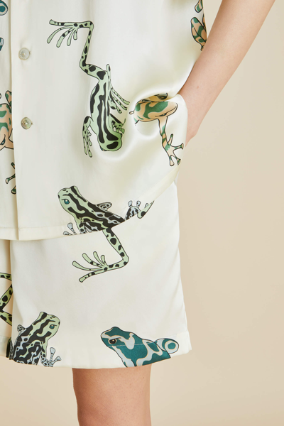 Shop Olivia Von Halle Emeli Lumi Ivory Frog Pyjamas In Silk Satin