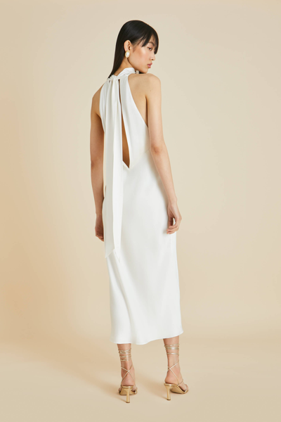 Shop Olivia Von Halle Greta Ivory Halterneck Dress In Silk Satin