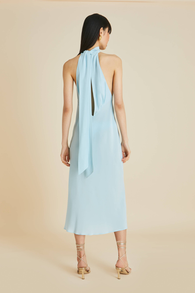 Shop Olivia Von Halle Greta Blue Halterneck Dress In Silk Crêpe De Chine