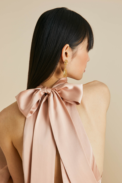 Shop Olivia Von Halle Greta Shell Pink Halterneck Dress In Sandwashed Silk