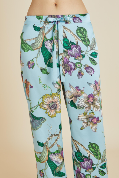 Shop Olivia Von Halle Lila Ceres Blue Floral Pyjamas In Silk Satin