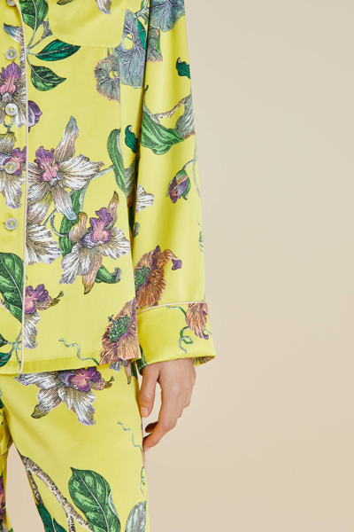 Shop Olivia Von Halle Lila Chakra Yellow Floral Pyjamas In Silk Satin