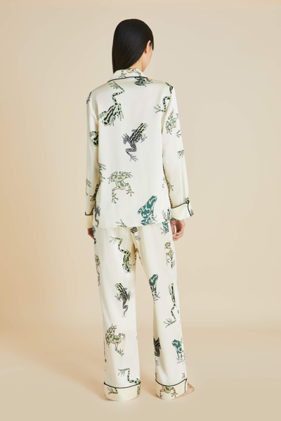 Shop Olivia Von Halle Lila Lumi Ivory Frog Pyjamas In Silk Satin