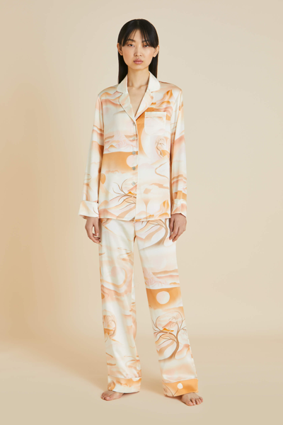 Shop Olivia Von Halle Lila Quartz Orange Landscape Pyjamas In Silk Satin
