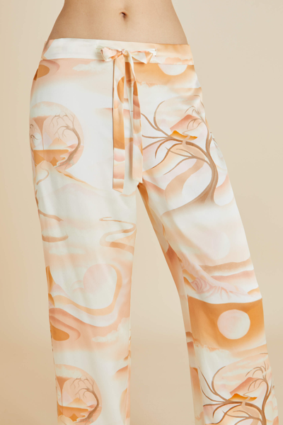 Shop Olivia Von Halle Lila Quartz Orange Landscape Pyjamas In Silk Satin