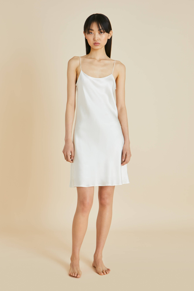 Shop Olivia Von Halle Venus Ivory Slip Dress In Silk Satin