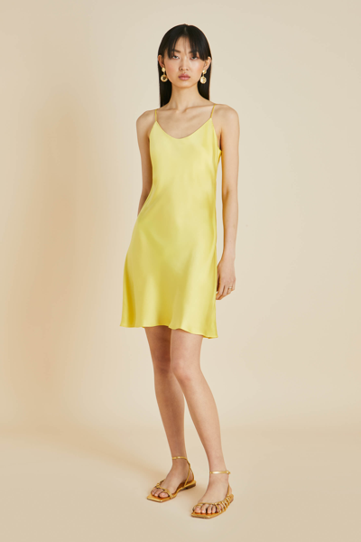 Shop Olivia Von Halle Venus Yellow Slip Dress In Sandwashed Silk