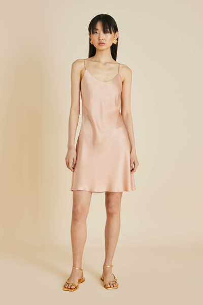 Shop Olivia Von Halle Venus Shell Pink Slip Dress In Sandwashed Silk