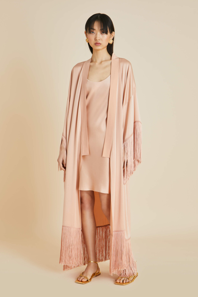 Shop Olivia Von Halle Venus Shell Pink Slip Dress In Sandwashed Silk