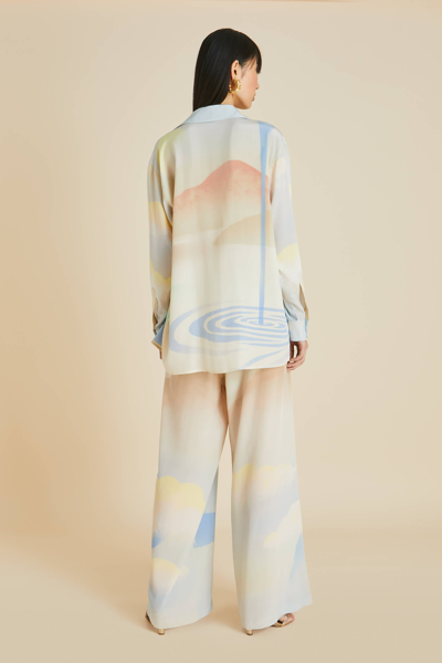 Shop Olivia Von Halle Wolfe Ecliptic Blue Landscape Pyjamas In Silk Crêpe De Chine