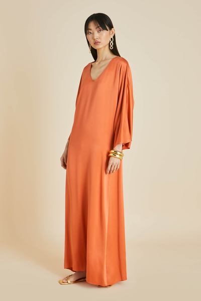 Shop Olivia Von Halle Vreeland Orange Sandwashed Silk Dress